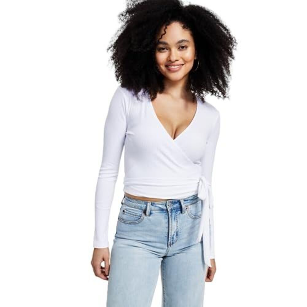 Bar III Ribbed Wrap Top - Picture 2 of 5